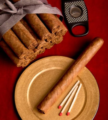 Traditional Shaped Cigars on a red velvet background
